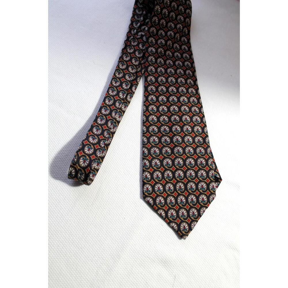 Vintage Countess Mara Silk Necktie, Black/Bronze/Red Geometric, 3.5 X 57